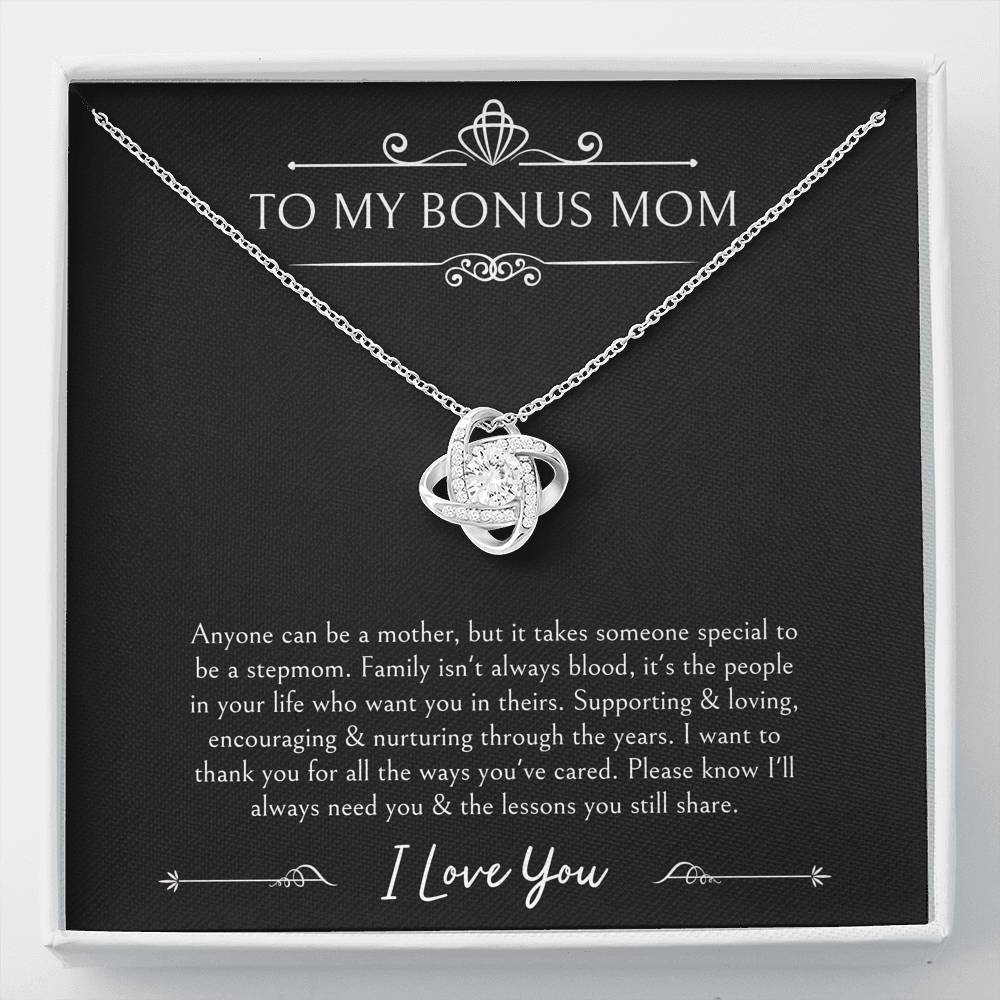 To My Bonus Mom Gifts, Thank You For Loving Me, Love Knot Necklace For Women, Wedding Day Thank You Ideas From Bride