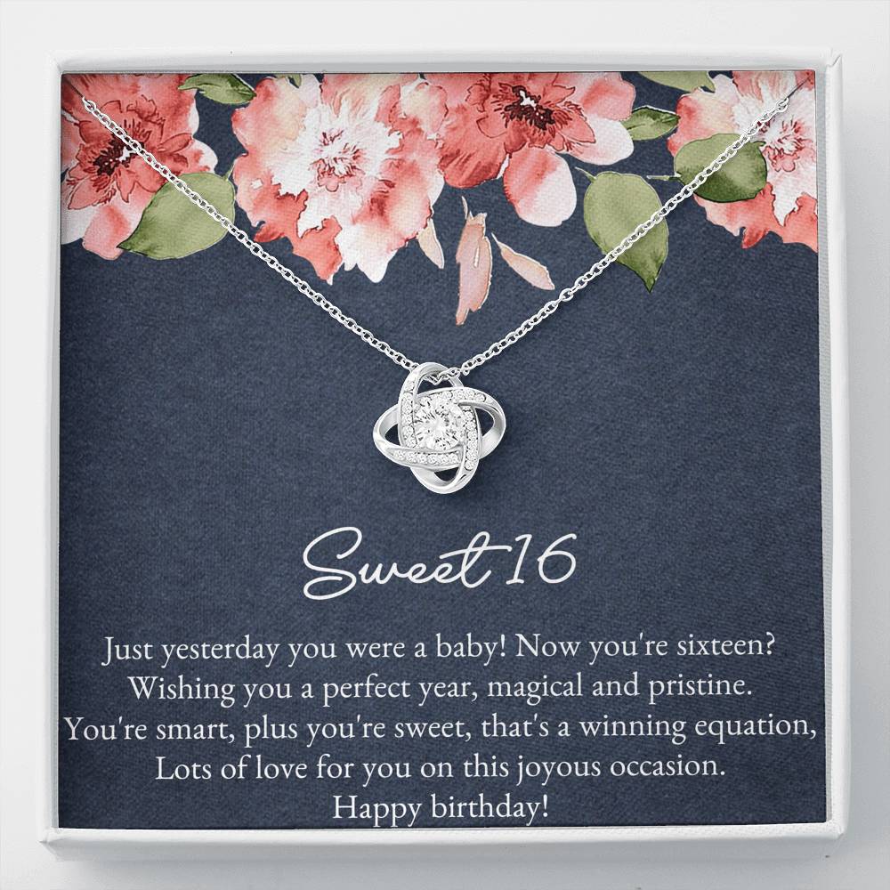 16th Birthday Gifts For Women, Yesterday You Were A Baby, Love Knot Necklace, Happy Birthday Message Card Jewelry For Daughter