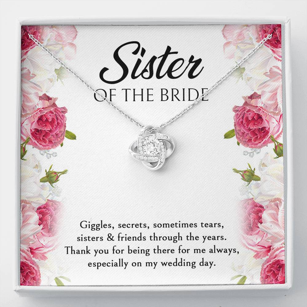 Sister of the Bride Gifts, Thanks For Being There, Love Knot Necklace For Women, Wedding Day Thank You Ideas From Bride
