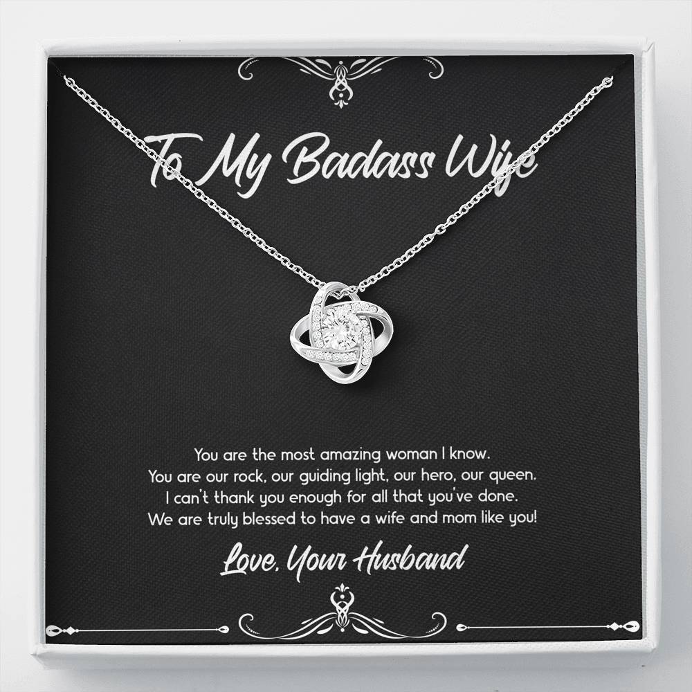 To My Badass Wife, You Are Our Rock, Love Knot Necklace For Women, Anniversary Birthday Valentines Day Gifts From Husband