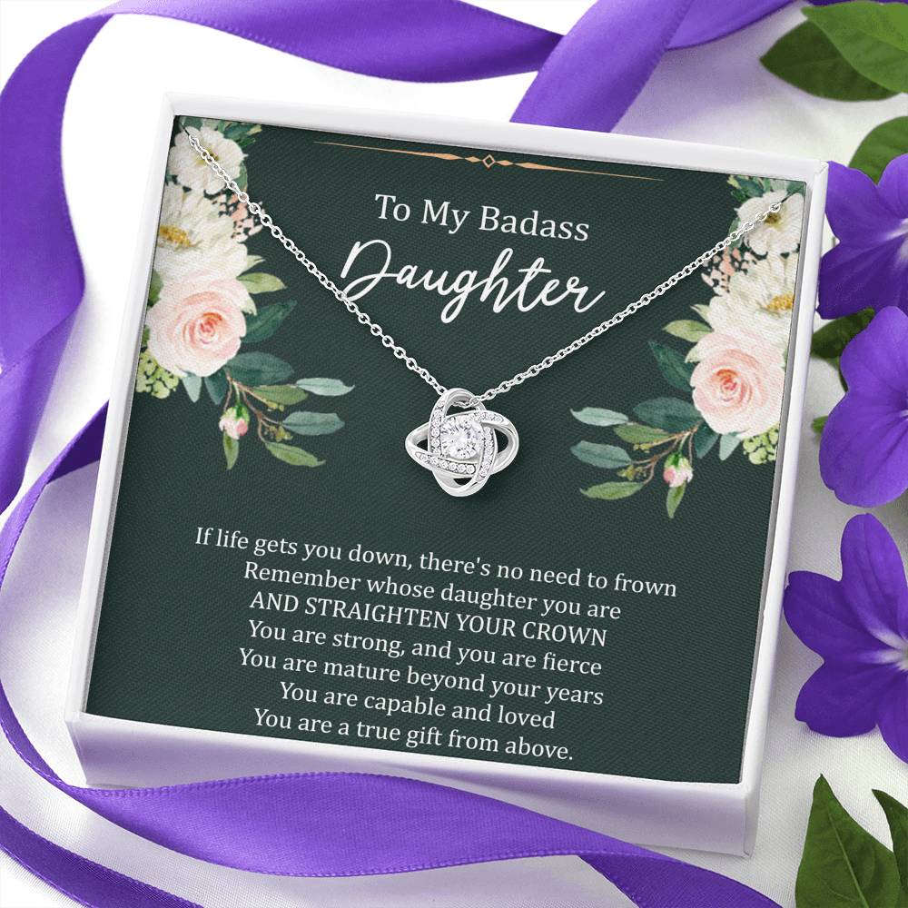 To My Badass Daughter Gifts, If Life Gets You Down, Love Knot Necklace For Women, Birthday Present Idea From Mom