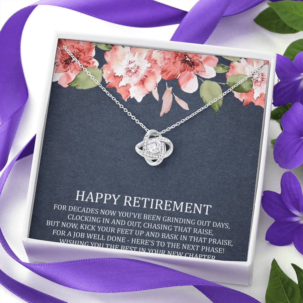 Retirement Gifts, Job Well Done, Happy Retirement Love Knot Necklace For Women, Retirement Party Favor From Friends Coworkers