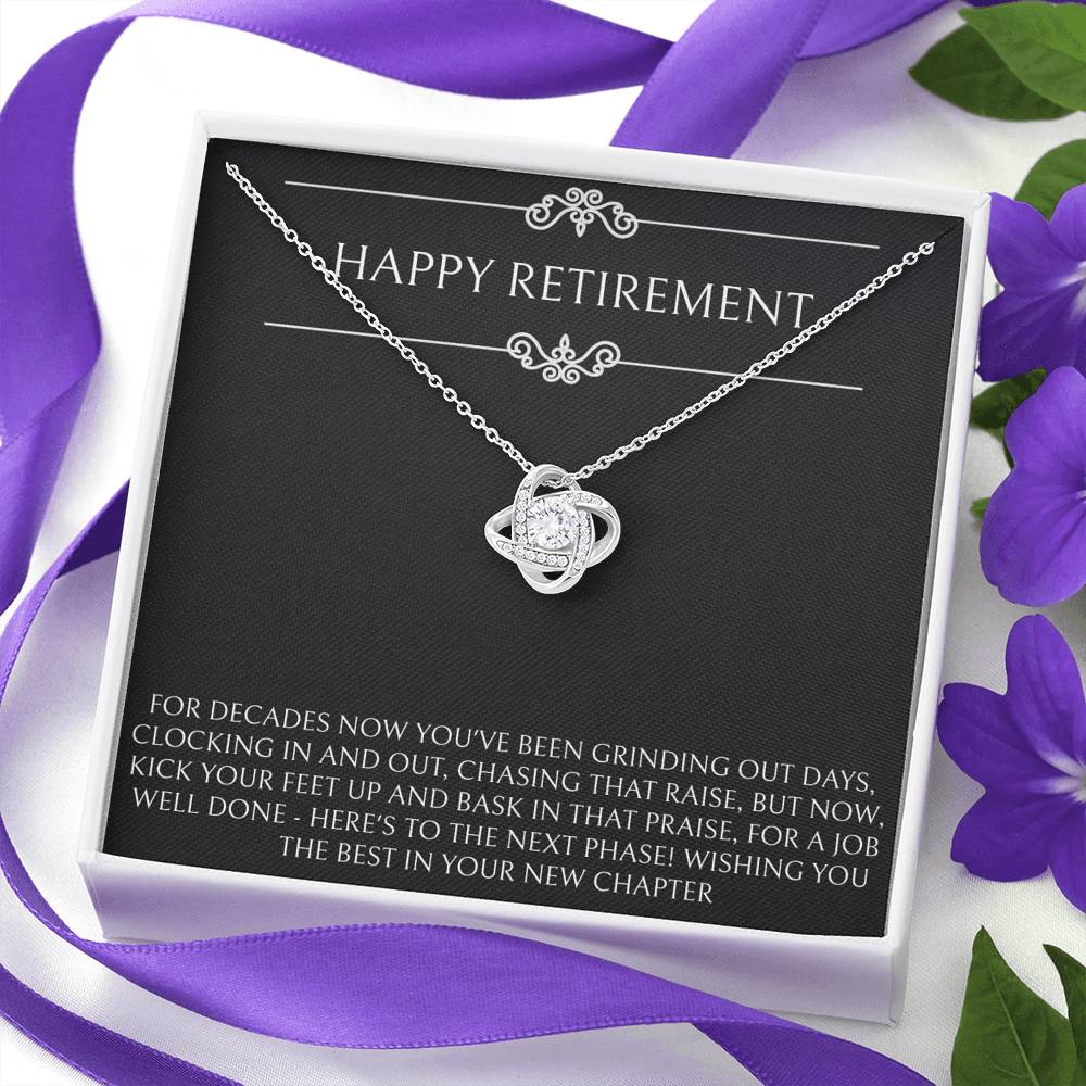 Retirement Gifts, Job Well Done, Happy Retirement Love Knot Necklace For Women, Retirement Party Favor From Friends Coworkers