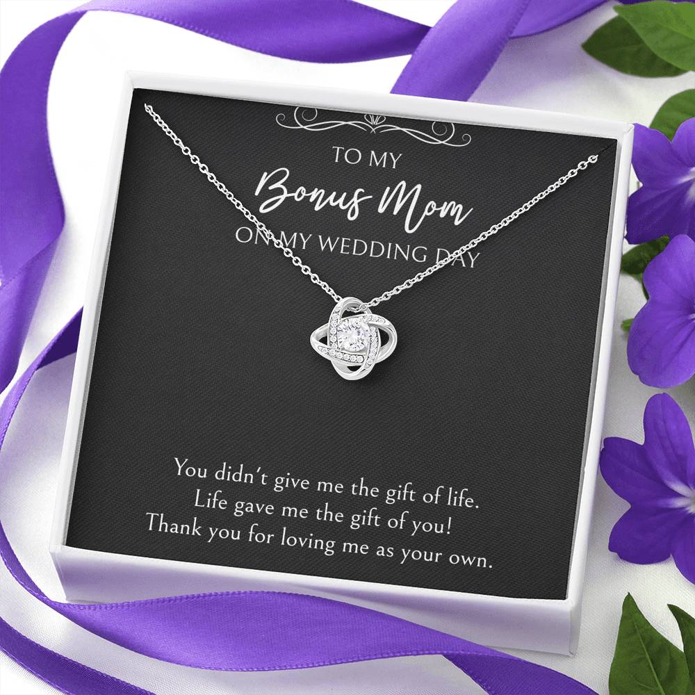 To My Bonus Mom Gifts, Thank You For Loving Me, Love Knot Necklace For Women, Wedding Day Thank You Ideas From Bride