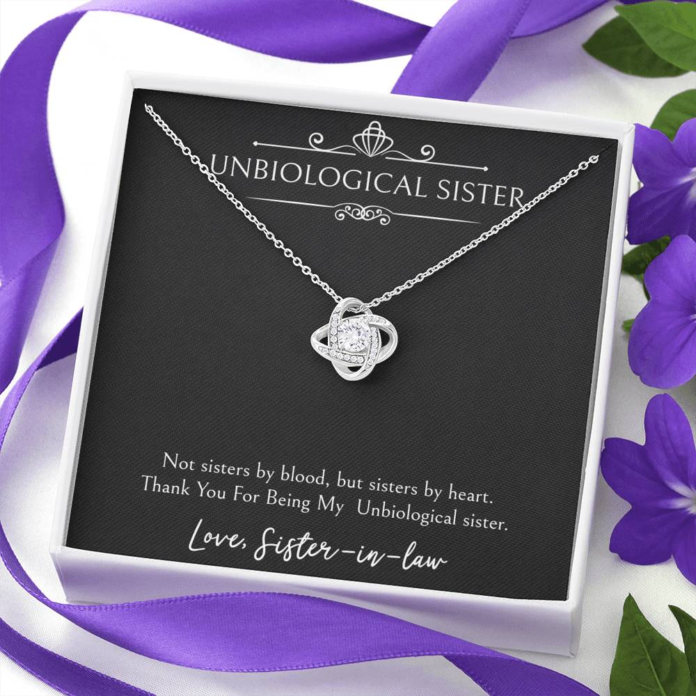 To My Unbiological Sister Gifts, Sister By Heart, Love Knot Necklace For Women, Birthday Present Idea From Sister-in-law