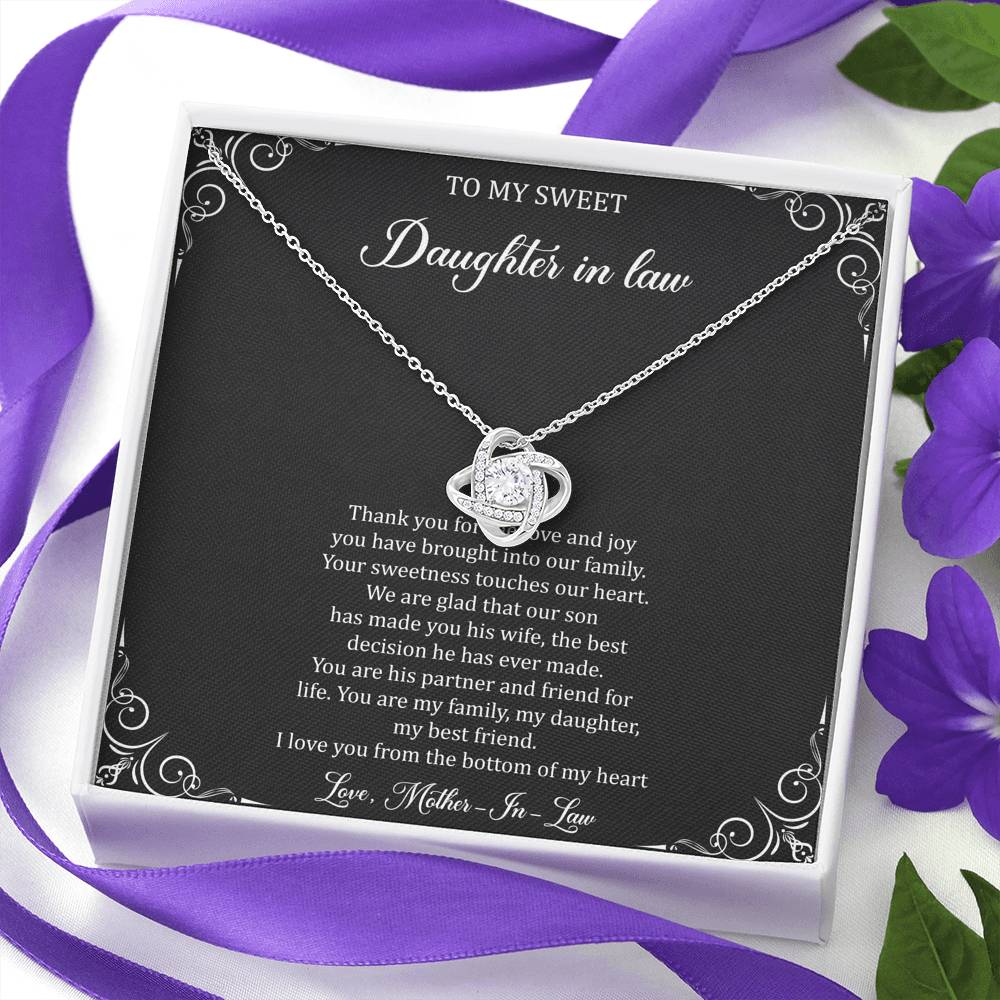To My Daughter in Law Gifts, Thank You For The Love And Joy, Love Knot Necklace For Women, Birthday Present Idea From Mother-in-law
