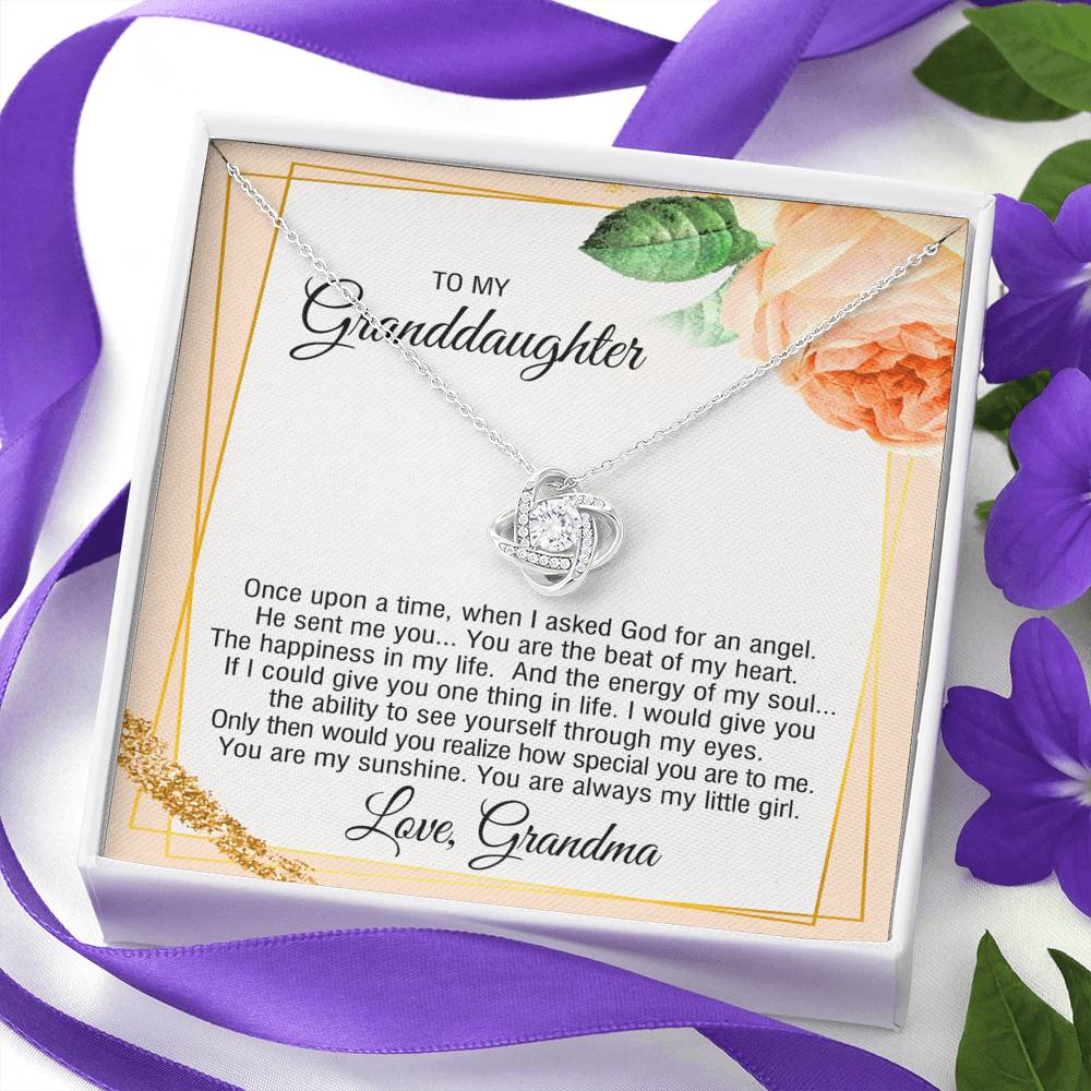 To My Granddaughter Gifts, You are the beat of my heart, Love Knot Necklace For Women, Present From Grandma