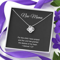 Load image into Gallery viewer, New Mom Love Knot Necklace - 1 Samuel 1:27 Design | Baby Shower Gift
