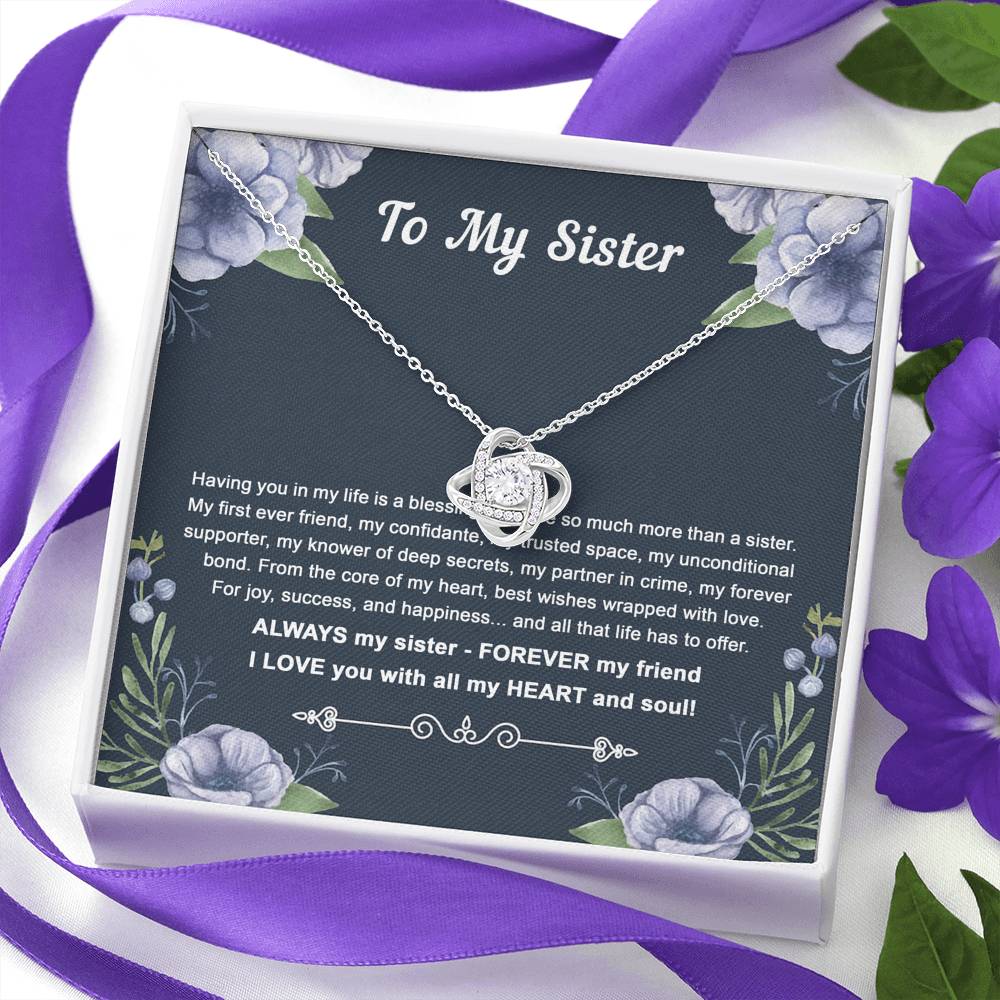 To My Sister Gifts, Having You In My Life Is A Blessing, Love Knot Necklace For Women, Birthday Present Idea From Sister