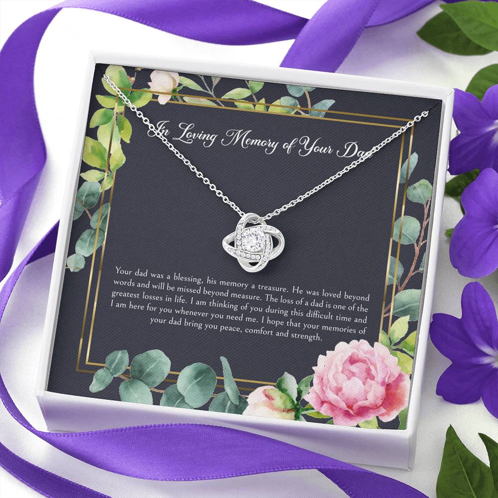 Loss of Dad Gifts, In Loving Memory, Sympathy Love Knot Necklace For Loss of Dad, Memorial Sorry For Your Loss Present