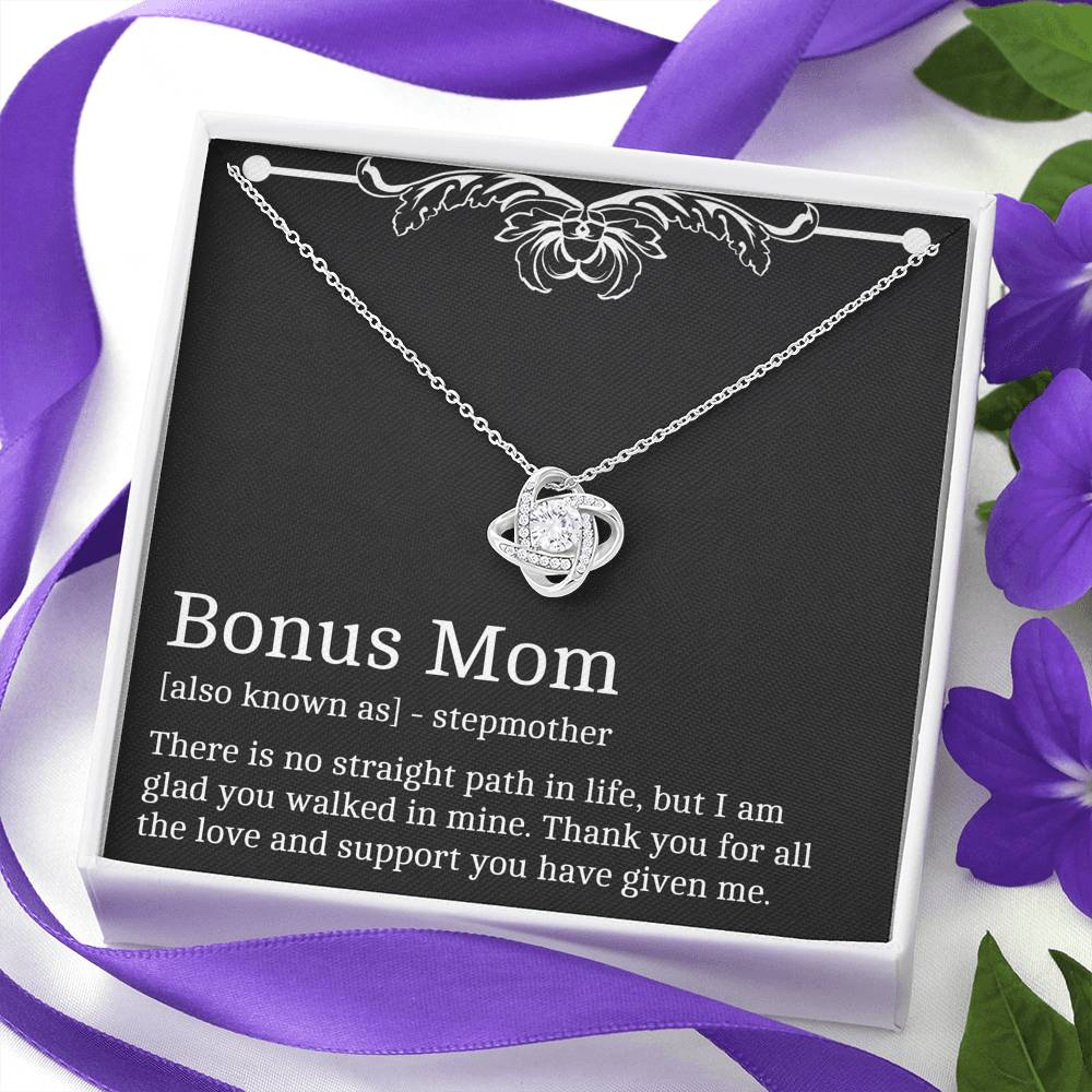 To My Bonus Mom Gifts, Thank You For All The Love, Love Knot Necklace For Women, Birthday Mothers Day Present From Bonus Daughter