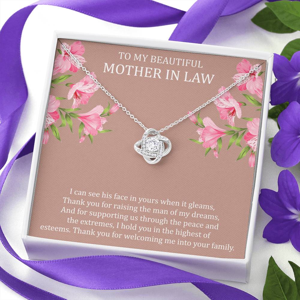 To My Mother-in-Law Gifts, I Can See His Face In Yours, Love Knot Necklace For Women, Birthday Mothers Day Present From Daughter-in-law