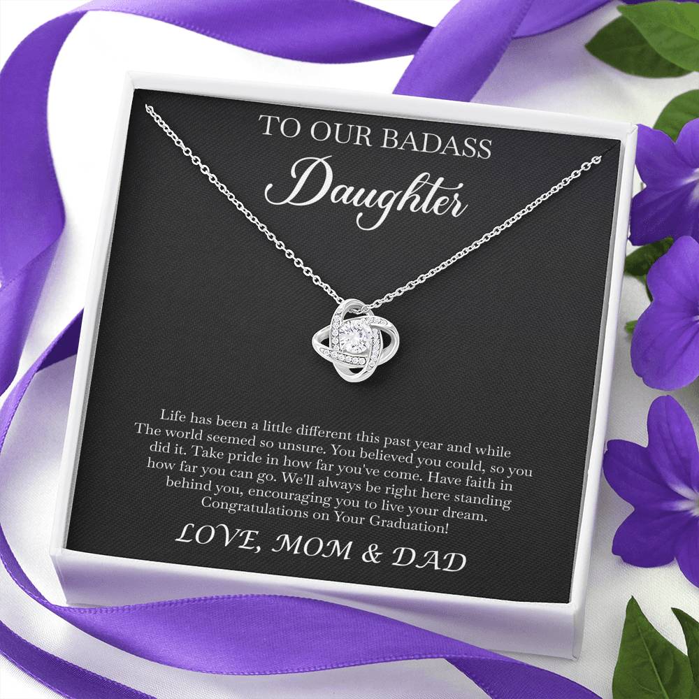 To My Badass Daughter Gifts, Congratulations, Love Knot Necklace For Women, Graduation Present Ideas From Mom Dad