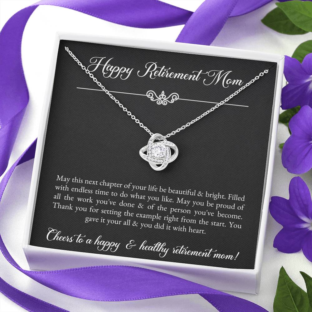 Mom Retirement Gifts, Next Chapter, Happy Retirement Love Knot Necklace For Women, Retirement Party Favor From Daughter Son