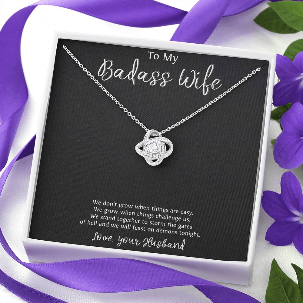To My Badass Wife, We Stand Together, Love Knot Necklace For Women, Anniversary Birthday Valentines Day Gifts From Husband