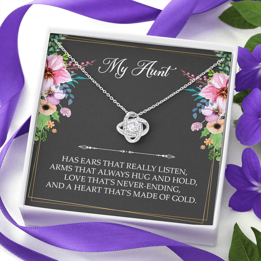 To My Aunt Gifts, Has Ears That Really Listen, Love Knot Necklace For Women, Aunt Birthday Present From Niece Nephew