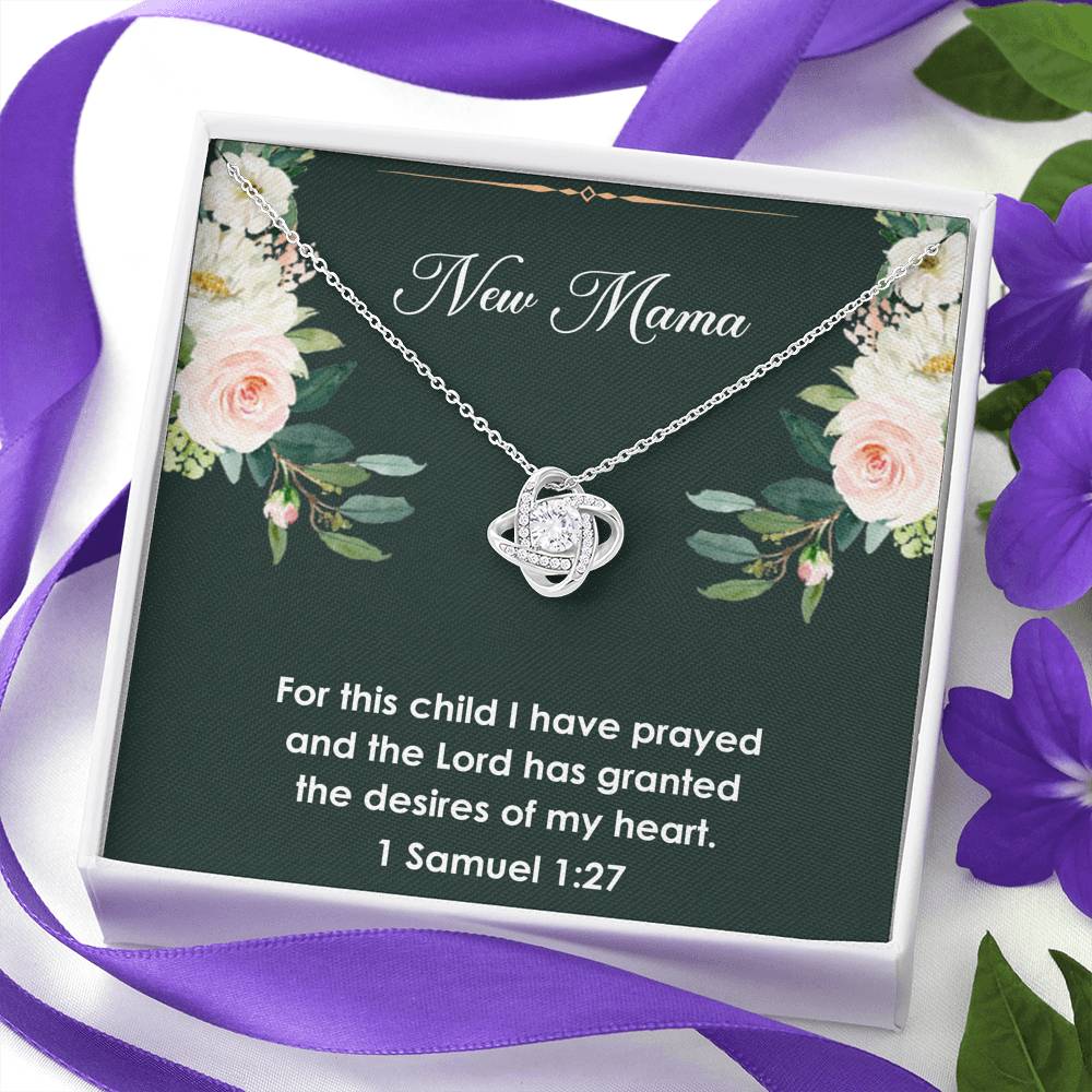 New Mom Love Knot Necklace - For This Child I Have Prayed | Pregnancy Gift