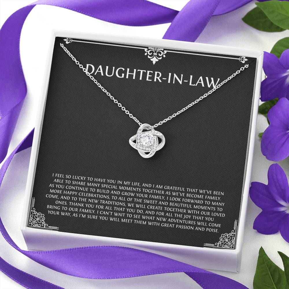 To My Daughter-in-law Gifts, I'm Lucky To Have You, Love Knot Necklace For Women, Birthday Present Idea From Mother-in-law