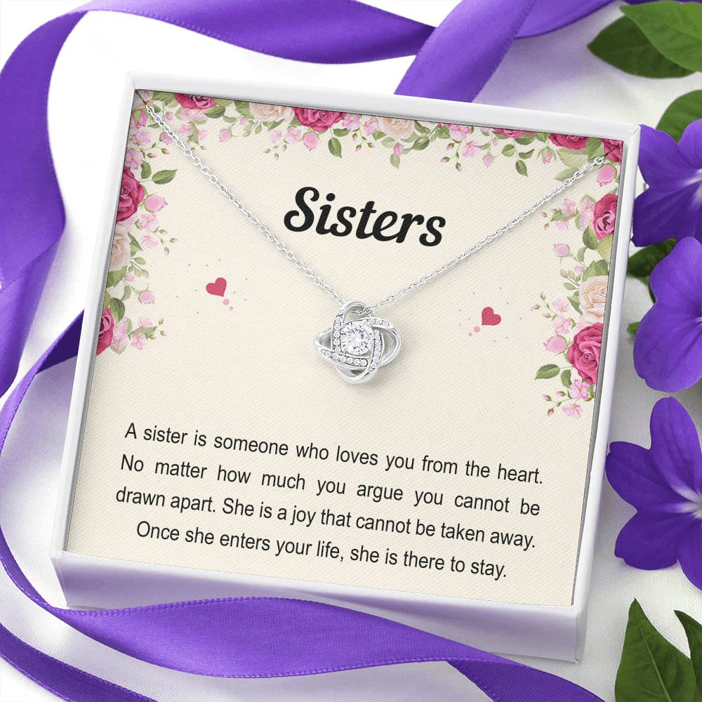 To My Sister Gifts, Someone Who Loves You From The Heart, Love Knot Necklace For Women, Birthday Present Idea From Sister Brother