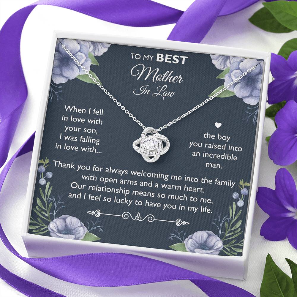 To My Mother-in-law Gifts, I Feel So Lucky, Love Knot Necklace For Women, Birthday Mothers Day Present From Daughter-in-law Son-in-law