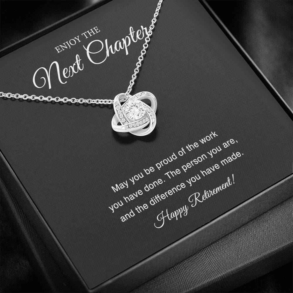 Retirement Gifts, Next Chapter, Happy Retirement Love Knot Necklace For Women, Retirement Party Favor From Friends Coworkers