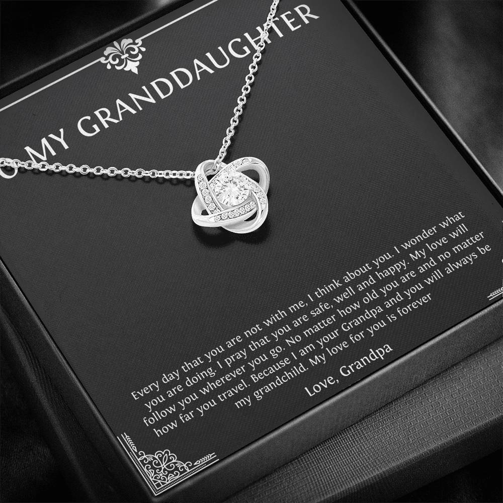 To My Granddaughter Gifts, I Think About You, Love Knot Necklace For Women, Birthday Present Idea From Grandpa