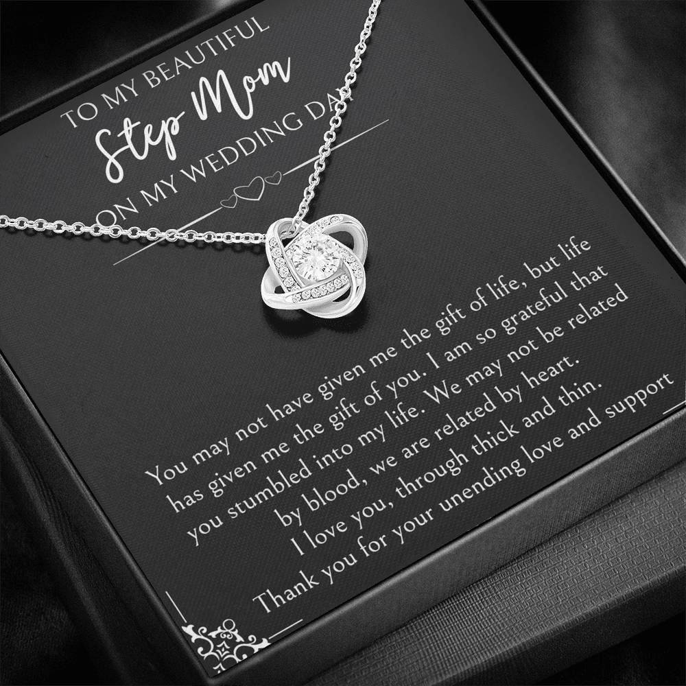 To My Bonus Mom Gifts, I Am So Grateful, Love Knot Necklace For Women, Wedding Day Thank You Ideas From Bride