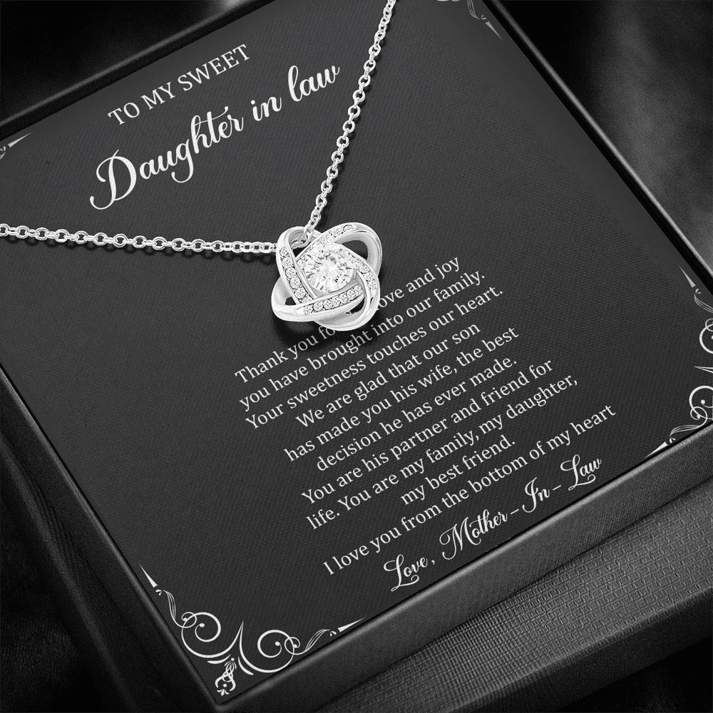 To My Daughter in Law Gifts, Thank You For The Love And Joy, Love Knot Necklace For Women, Birthday Present Idea From Mother-in-law