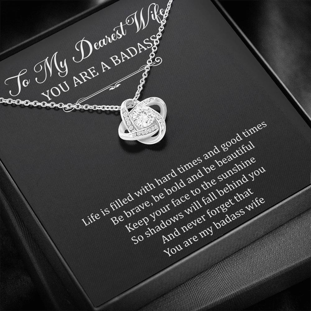 To My Badass Wife, Be Brave, Love Knot Necklace For Women, Anniversary Birthday Valentines Day Gifts From Husband