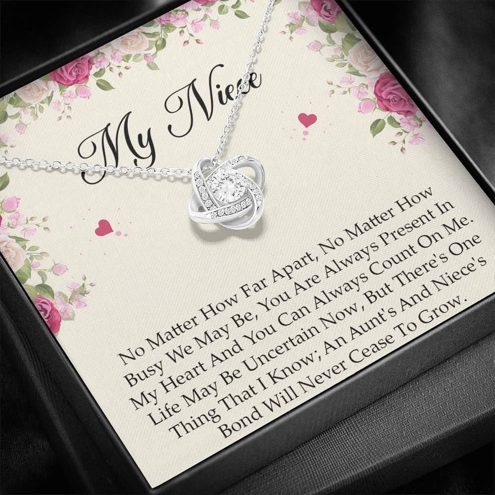 To My Niece  Gifts, No Matter How Far Apart, Love Knot Necklace For Women, Birthday Present Idea From Aunt Uncle