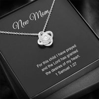 Load image into Gallery viewer, New Mom Love Knot Necklace - For This Child I Have Prayed | Baby Shower Gift
