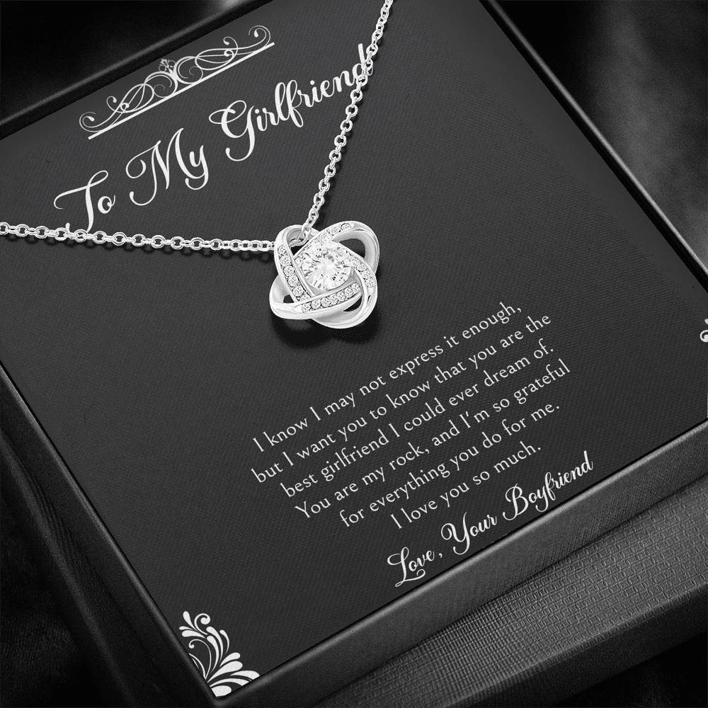 To My Girlfriend, You Are My Rock, Love Knot Necklace For Women, Anniversary Birthday Valentines Day Gifts From Boyfriend