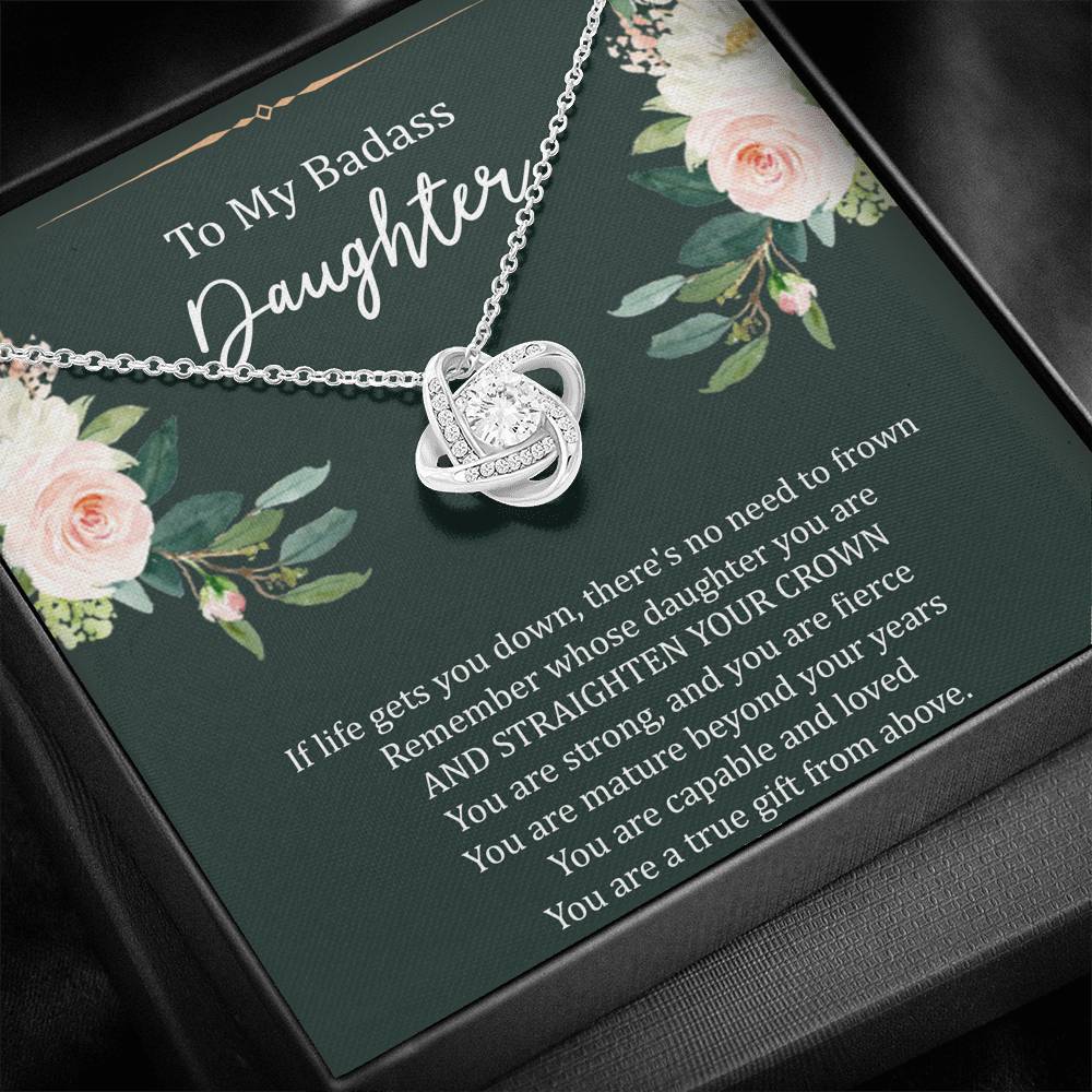 To My Badass Daughter Gifts, If Life Gets You Down, Love Knot Necklace For Women, Birthday Present Idea From Mom