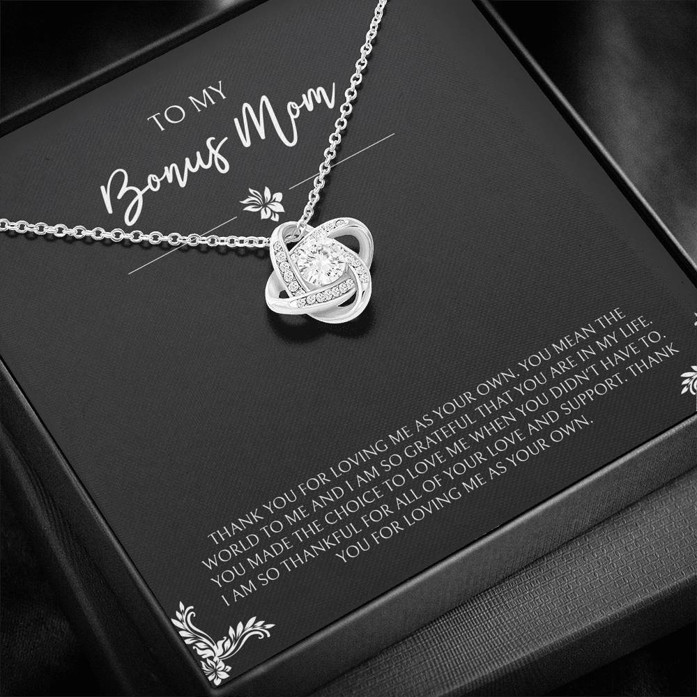 To My Bonus Mom Gifts, You Mean The World To Me , Love Knot Necklace For Women, Birthday Mothers Day Present From Bonus Daughter