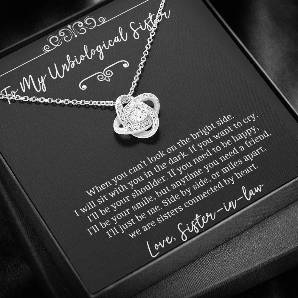 To My Unbiological Sister Gifts, Sisters Connected By Heart, Love Knot Necklace For Women, Birthday Present Idea From Sister-in-law
