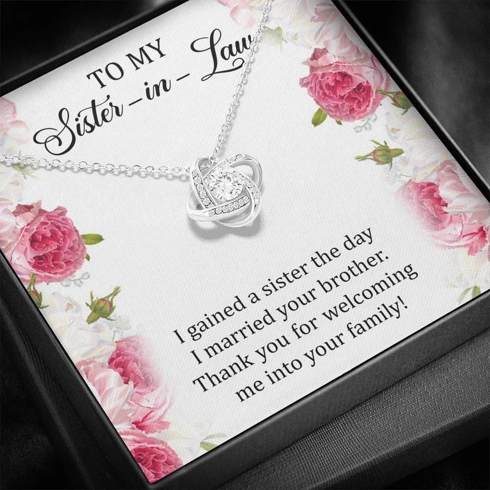 To My Sister-in-law Gifts, I Gained A Sister, Love Knot Necklace For Women, Birthday Present Idea From Sister