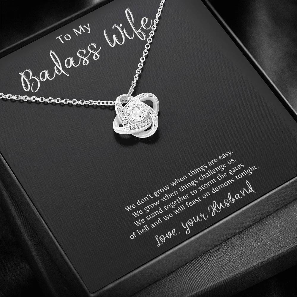 To My Badass Wife, We Stand Together, Love Knot Necklace For Women, Anniversary Birthday Valentines Day Gifts From Husband