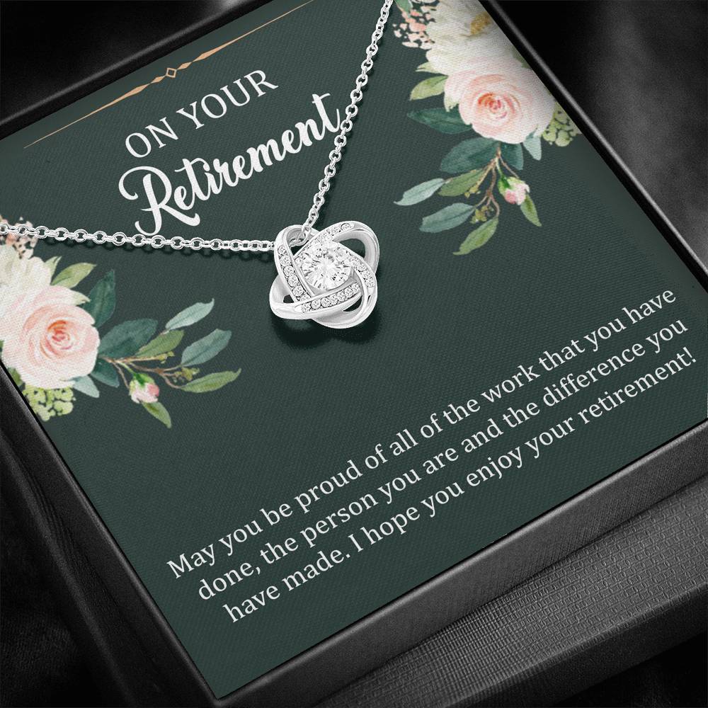 Retirement Gifts, Be Proud, Happy Retirement Love Knot Necklace For Women, Retirement Party Favor From Friends Coworkers