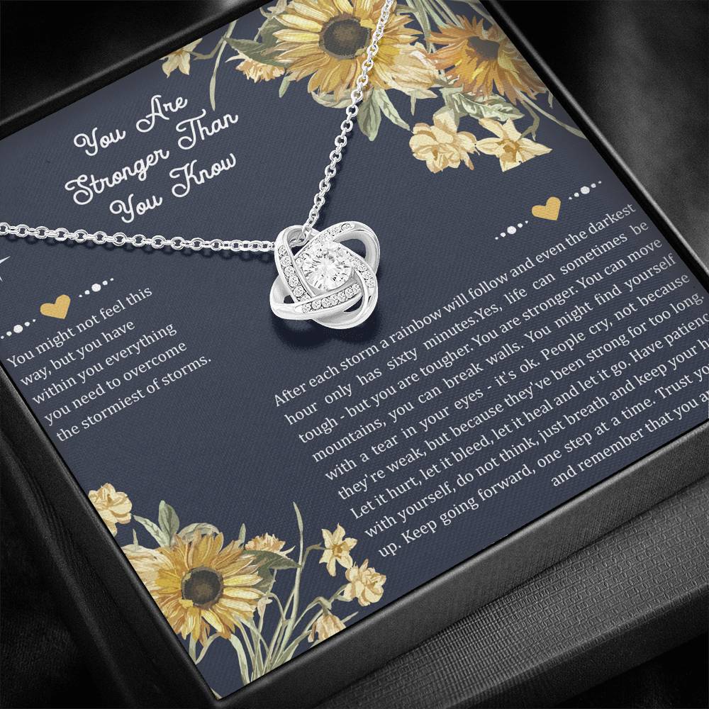 Encouragement Gifts, You Are Stronger, Motivational Love Knot Necklace For Women, Sympathy Inspiration Friendship Present
