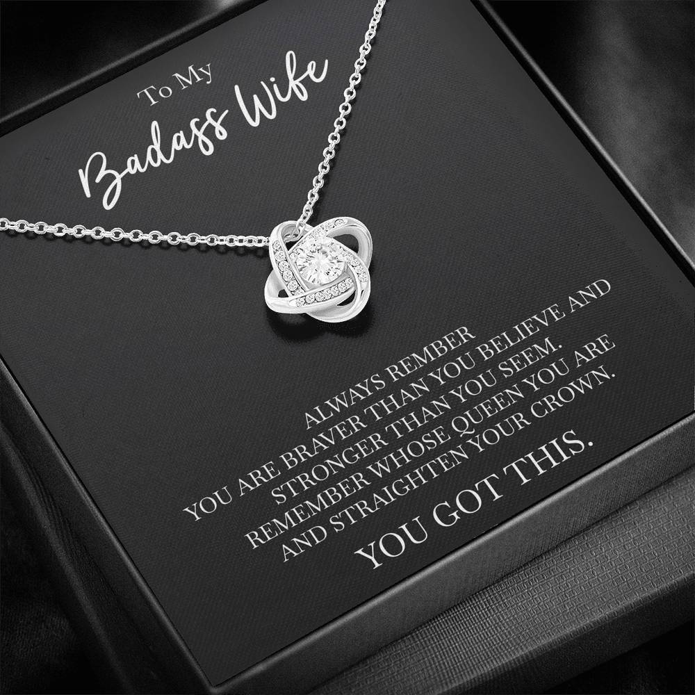 To My Badass Wife, Always Remember, Love Knot Necklace For Women, Anniversary Birthday Gifts From Husband