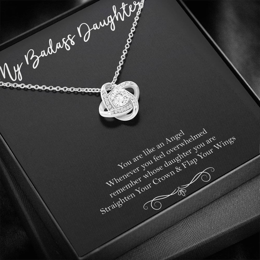To My Badass Daughter Gifts, You Are Like An Angel, Love Knot Necklace For Women, Birthday Present Idea From Mom