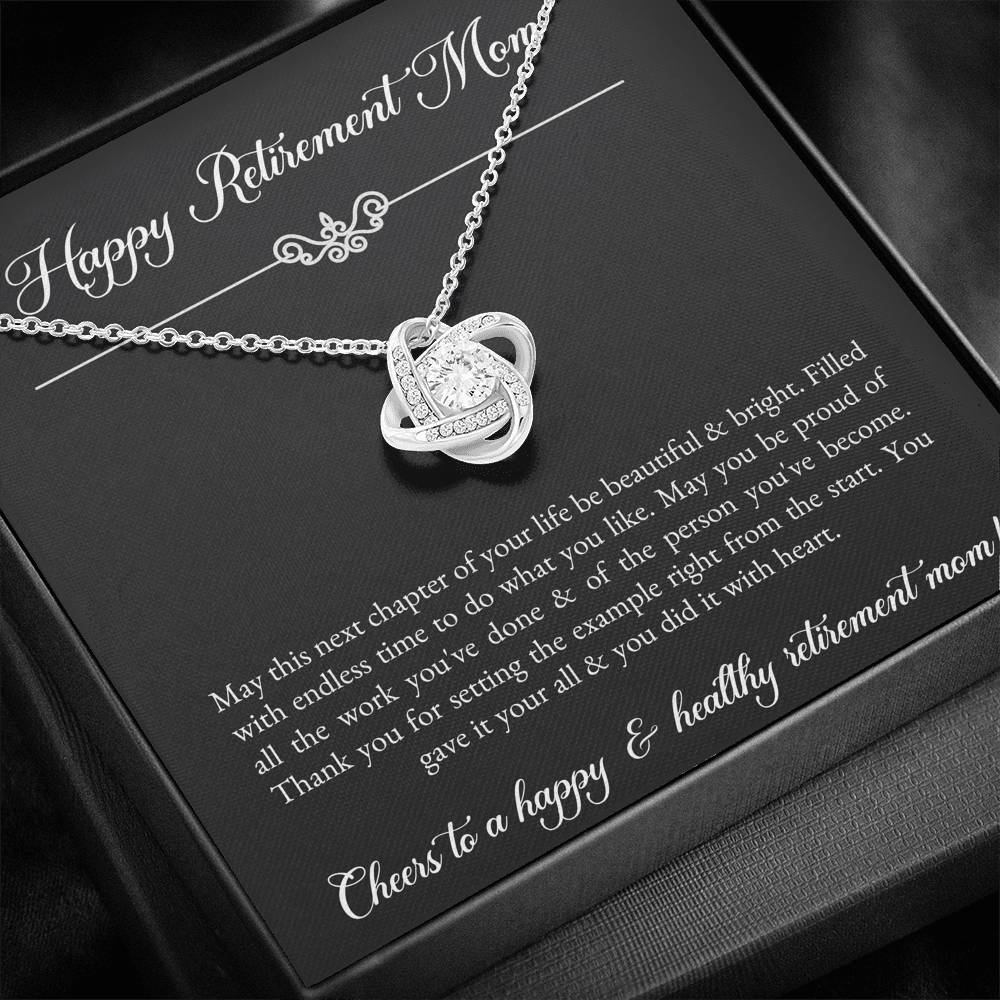 Mom Retirement Gifts, Next Chapter, Happy Retirement Love Knot Necklace For Women, Retirement Party Favor From Daughter Son