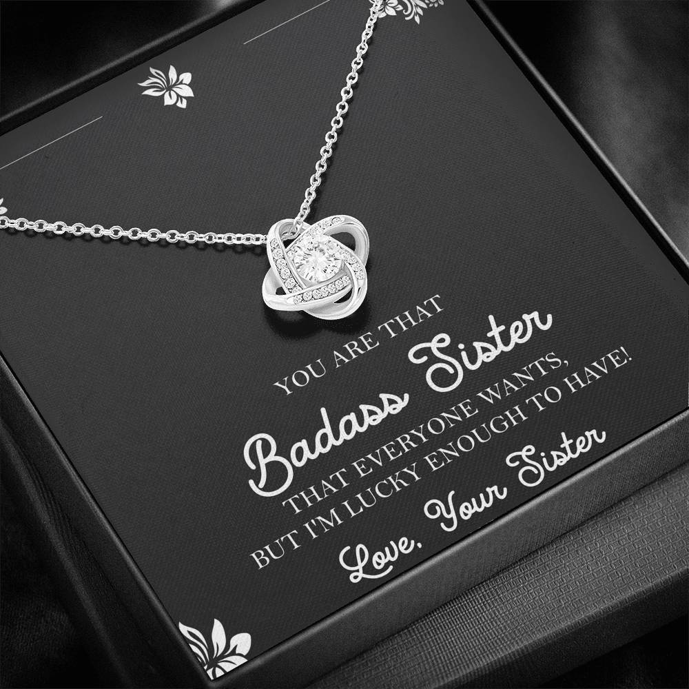To My Badass Sister Gifts, Lucky To  Have You, Love Knot Necklace For Women, Birthday Present Idea From Sister