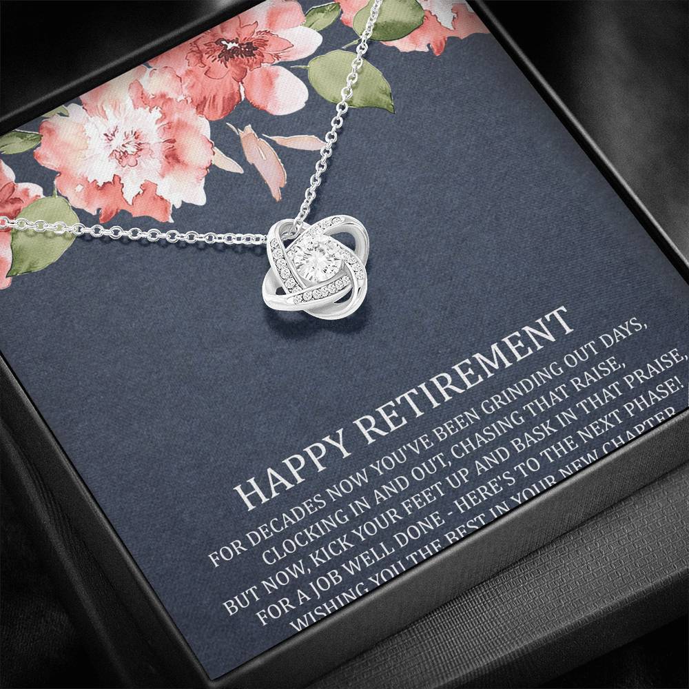 Retirement Gifts, Job Well Done, Happy Retirement Love Knot Necklace For Women, Retirement Party Favor From Friends Coworkers
