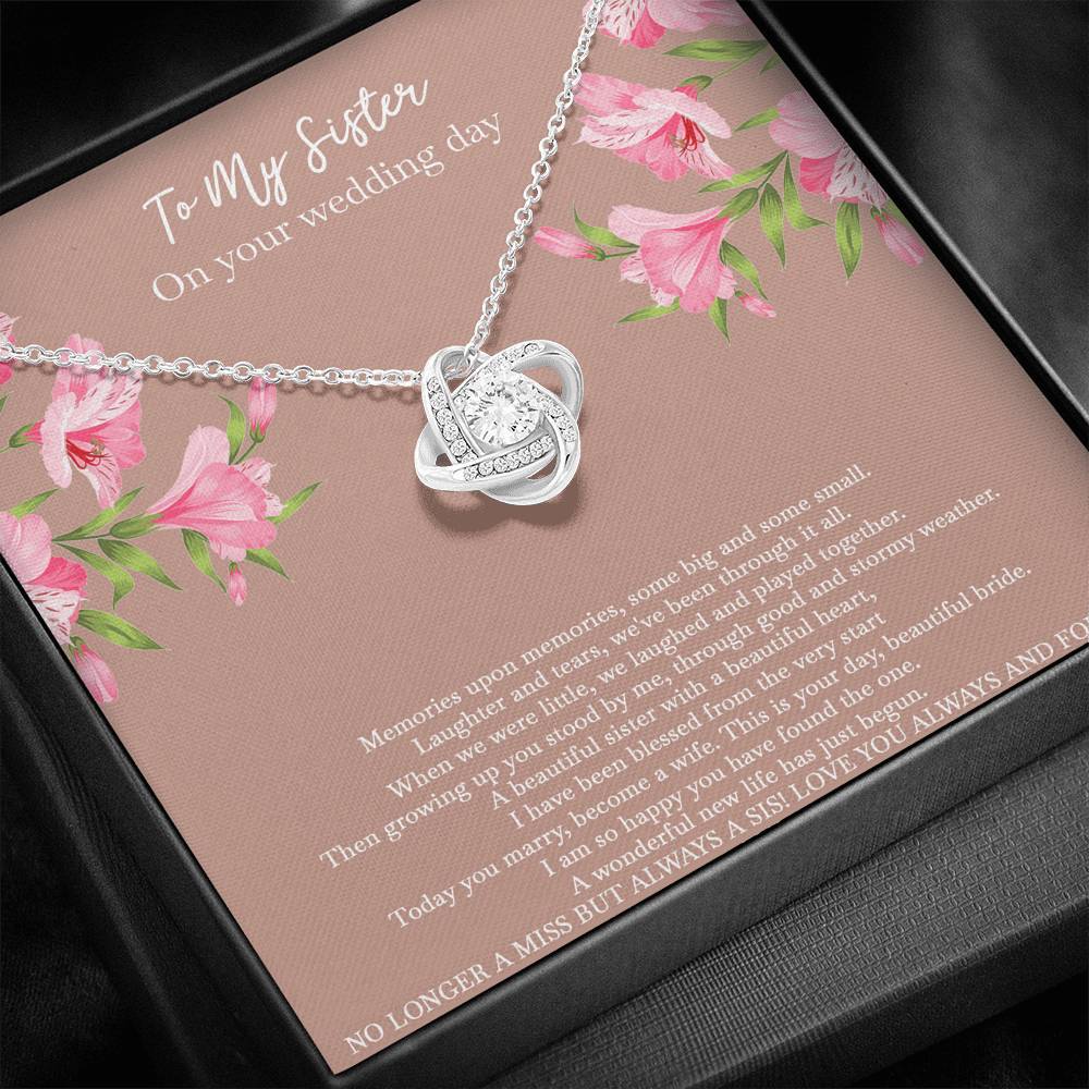 Bride Gifts, No Longer A Miss But Always A Sis, Love Knot Necklace For Women, Wedding Day Thank You Ideas From Sister