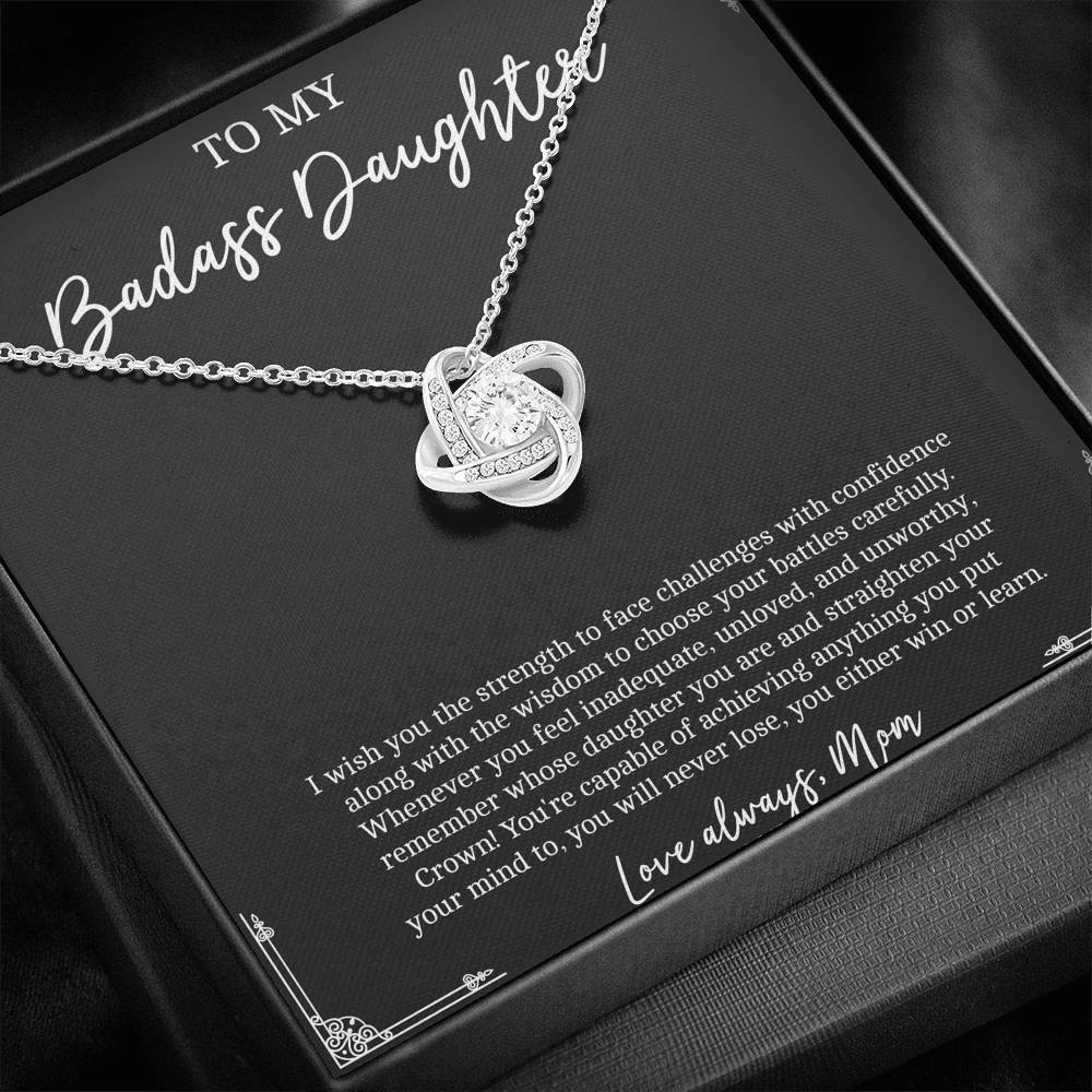 To My Badass Daughter Gifts, I Wish You Strength To Face Challenges, Love Knot Necklace For Women, Birthday Present Idea From Mom