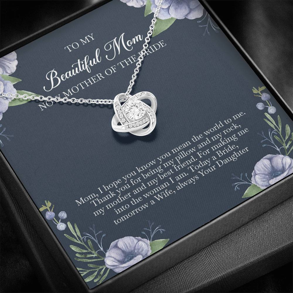 To My Mom of the Bride Gifts, You Mean The World To Me, Love Knot Necklace For Women, Wedding Day Thank You Ideas From Bride
