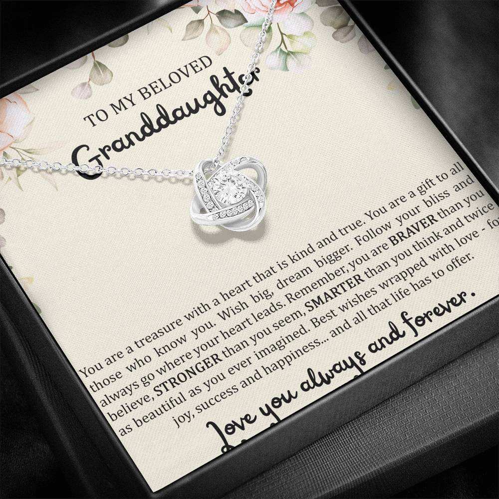 To My Granddaughter Gifts, You Are A Treasure With A Heart, Love Knot Necklace For Women, Birthday Present Idea From Grandma