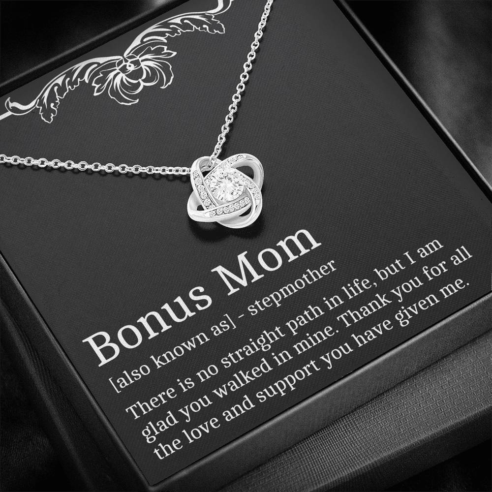 To My Bonus Mom Gifts, Thank You For All The Love, Love Knot Necklace For Women, Birthday Mothers Day Present From Bonus Daughter