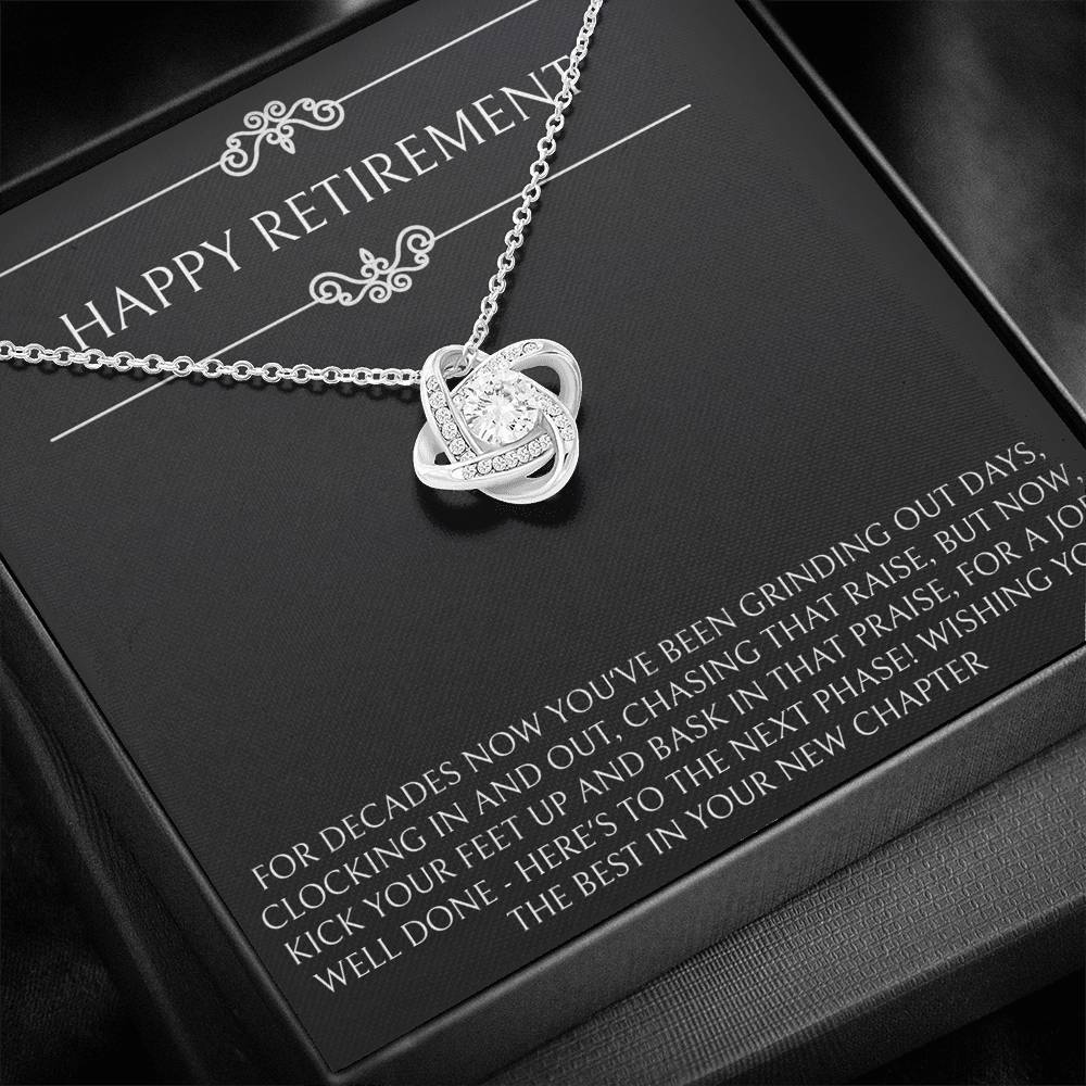Retirement Gifts, Job Well Done, Happy Retirement Love Knot Necklace For Women, Retirement Party Favor From Friends Coworkers